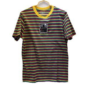 Polaroid Rainbow Stripe Mens Size Small T Shirt One Step Camera Patch